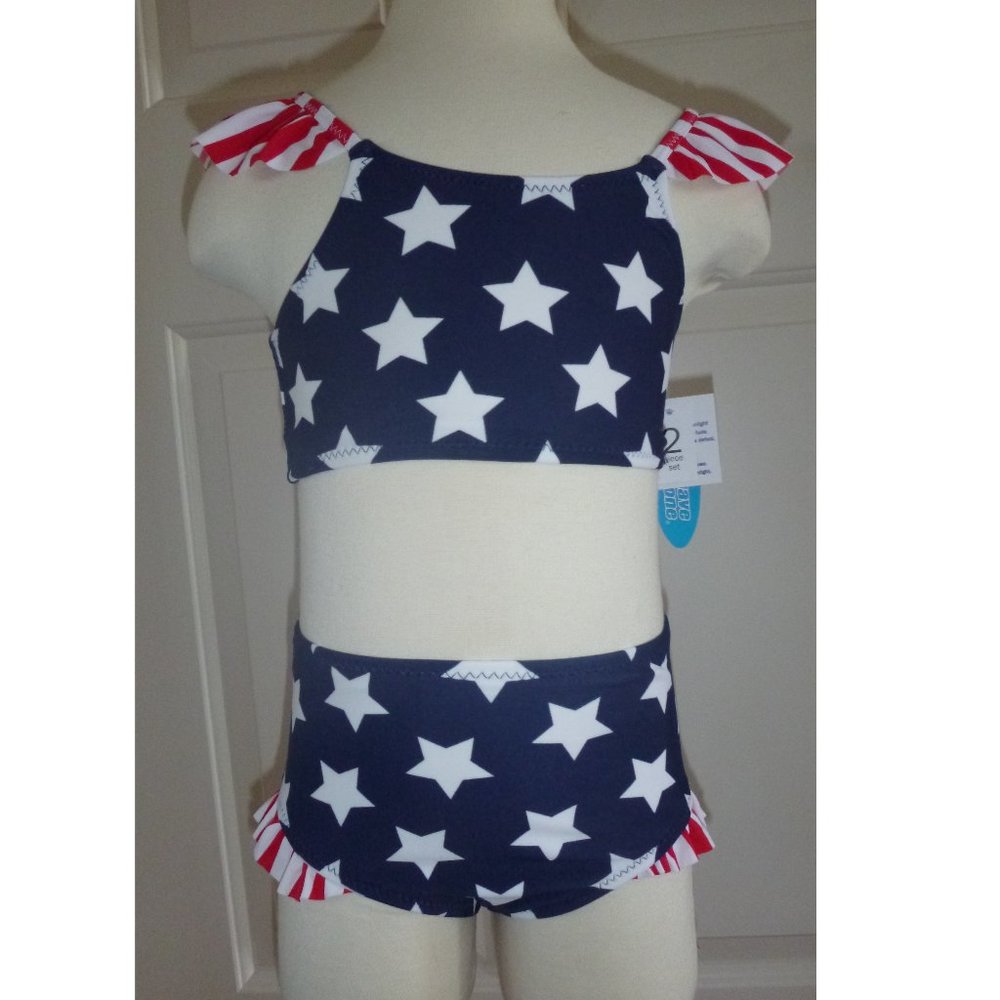 Baby Girls Wave Zone STARS & Stripes Tankini Swimsuit 12 18 24 mo Patriotic NWT